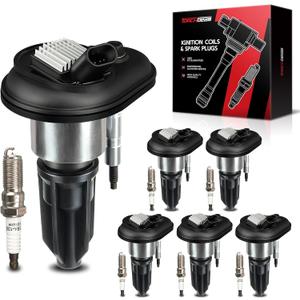 Torchbeam Set of 6 UF303 Ignition Coils Packs and Double Iridium Spark Plugs Fit for Isuzu i-370 i-350 Chevy Colorado GMC Canyon Hummer H3 3.5L 3.7L Replacement for C1395 IC414 5C1392 12568062 E255