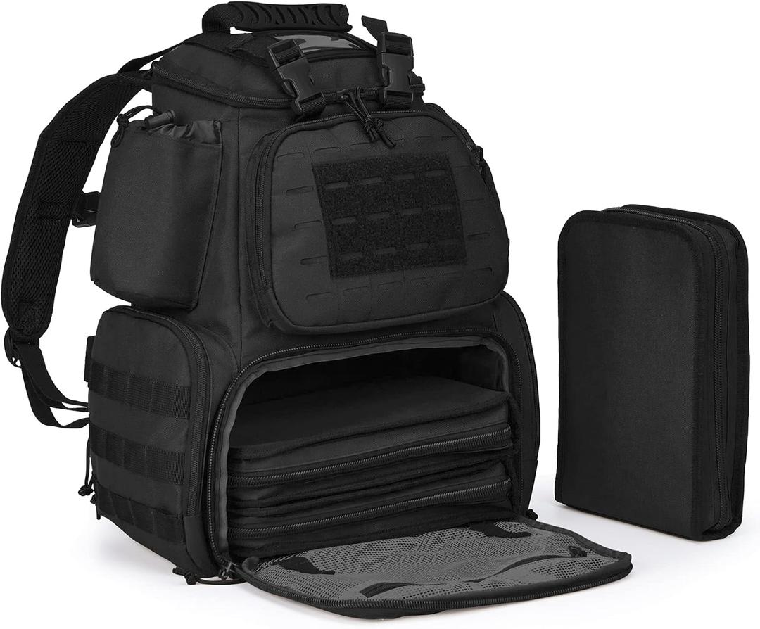 Tactical Pistol Backpack with 3 Pistol Cases, Gun Range Backpack with Rain Cover for Shooting and Hunting