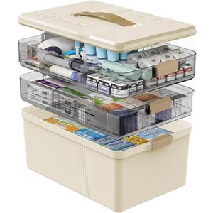 Gifhomfix 3 Tier Medicine Cabinet Organizer Large Capacity Medicine Organizer, Portable Medicine Box with Handle, Multipurpose Medical Box with Removable Tray, First Aid Boxes Empty, White