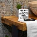 3 x Humorous Bathroom Wooden Block Plaque - White Tabletop Sign Decor - 5"x5" Public Bathroom Wood Block - Funny Desk Gifts Decoration & Supplies - A11