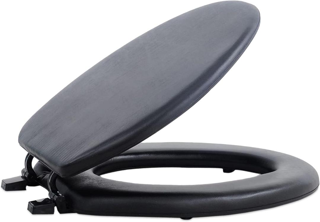 Soft Elongated Vinyl Toilet Seat, Black - 19 Inch Soft Vinyl Cover with Comfort Foam Cushioning - Fits All Elongated Size Fixtures - Easy to Install Fantasia by Achim Home Decor