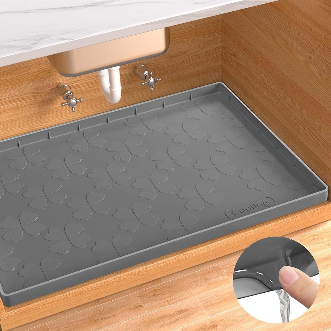 Waterproof Under Sink Mat 28 x 22 Cabinet Liner for Kitchen & Bathroom, Shelf Protector Silicone Under Sink Tray, Kitchen Cabinet Organizers and Storage Sink Drip Tray (Gray)