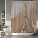Baocicoo Brown Gold Marble Shower Curtain Set Golden Cracked Lines Modern Shower Curtains for Bathroom Living Room Decor Polyester Durable Waterproof Curtain for Bathroom with Hooks 60x72 Inches (60W x 72H)