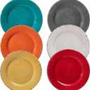 Rustic Melamine Dinner Plates, 11 inch Melamine Plates Set of 6, Large Salad/Dessert Plates, Unbreakable Colorful Serving Dishes Set for Indoor and Outdoor, Assorted Color