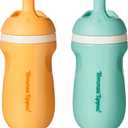Tommee Tippee Insulated 9oz Sporty Spout Toddler Water Bottle, No Spill, Sippy Cups for Toddlers 1-3, Two-Piece Valve Helps Stop Spills, Light Blue & Orange, BPA Free, Pack of 2