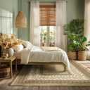 NICETOWN 8x10 Area Rug, Natural Throw Rug for Living Room, Washable Thin Carpet for Bedroom, Non-Slip Stain Resistant Foldable Large Carpet Pet & Kids Friendly for Dining Room