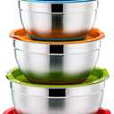 P&P CHEF Mixing Bowls With Lids, Set of 6, Stainless Steel Nesting Mixing Bowls & Fitting Lids & Non-Slip Silicone Bottom, Ideal for Mixing, Storing, Size 0.7/1/1.5/2.5/3/4.6 Qt, Multicolor