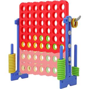 SDADI Height Adjustable Giant 4 in a Row Connect Game, 2-in-1 Jumbo 4-to-Score Game with Ring Toss Game Set, Indoor Outdoor Yard Game Party Game for Kids Adults and Family, Blue