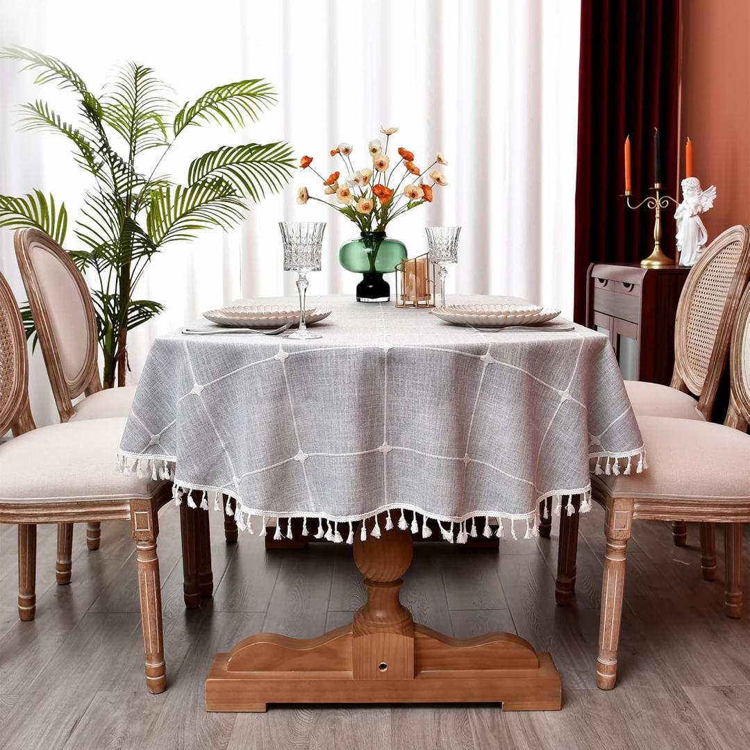 Plaid Farmhouse Gray Oval Tablecloth Cotton Linen Heavy Weight Checkered Table Covers Cloths for Dining Room Kitchen Tabletop Decoration, 54x72 Inch (Grey)