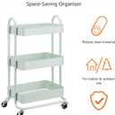Amazon Basics 3-Tier Metal Rolling Utility Cart, Storage Organizer, Multi-Functional Kitchen Island Cart, Portable Shelving Unit with Caster Wheels, Mint Green