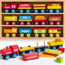 Montessori Wooden Train Toy Set for Kids, 12PCS Magnetic Train Cars with Storage Gift Box, STEM Educational Toy for Boys & Girls, Ages 2-8 Years, Easter Birthday Party Gift