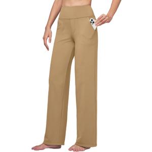 Willit Women's Yoga Pants Wide Leg Dress Work Pants Stretch Casual Pants Slacks with Pockets High Waist 28" 30" 32" (XX-Large, Deep Khaki)