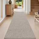 DEXI Hallway Runner Rug 2'6''x7', Non Slip Low Pile Entryway Rug Runners with Rubber Backing, Dirt Trapping Hallways Floor Carpet for Indoor Hall Kitchen Bedroom Bathroom Laundry Room, Beige