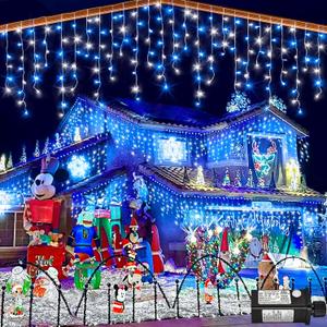 66ft Icicle Lights for Outside, Blue and White Christmas Lights Outdoor Indoor, 640 LED Twinkle String Light with 120 Drops Short Curtain Lights for Thanksgiving Room Home Wall Bedroom Window Decor