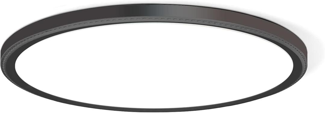WKONCLDY 3200lm LED Flush Mount Ceiling Light, Super Slim 12 inch LED Ceiling Light, 5000K LED Ceiling Light for Bedroom, Living Room, Dining Room (Black, One Pack)