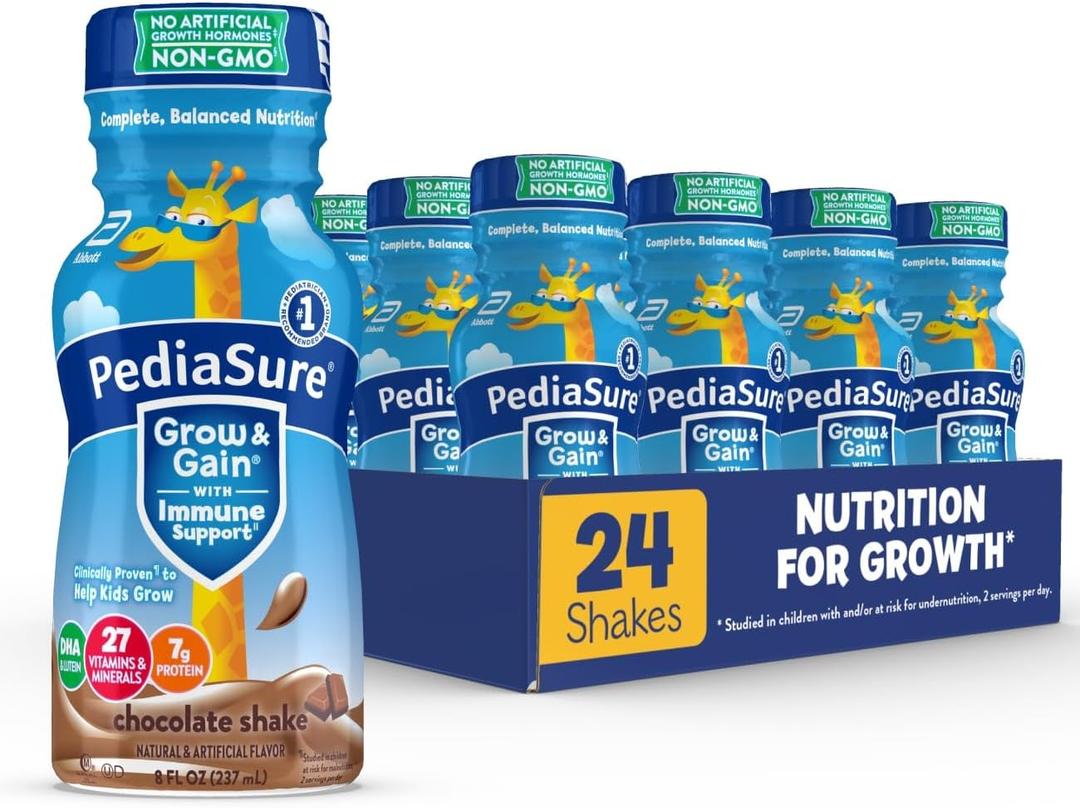 PediaSure Grow & Gain with Immune Support, 27 Vitamins & Minerals for Kids, 7g Protein, Non-GMO, Gluten-Free, Chocolate, 8-fl-oz Bottle, Pack of 24, BBD: 1 September, 2026
