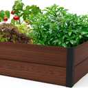 Keter 48" X 48" inches Wood Look Raised Garden Bed, Durable Outdoor Herb Garden Planter for Vegetables, Flowers, and Succulents, Brown