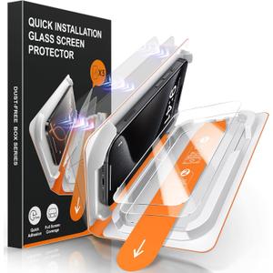 3 Pack Screen Protector for iPhone 16 & iPhone 15 6.1 Inch, Military-Grade Shatterproof HD Tempered Glass with Installation Tray, 9H Hardness, Anti-Scratch, Anti-Blue Light | Bubble-Free Application