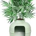 Good Pet Stuff Hidden Cat Litter Box Enclosure with Artificial Plant, Decorative Round Planter, Removable Tray, Charcoal Filter Odor Control, Easy-to-Clean, Made in USA, Essentials Kit, Green