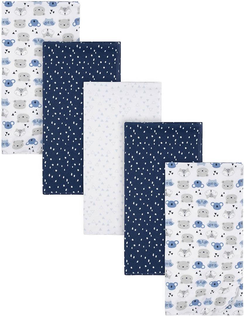 Gerber Boys Newborn Infant Baby Toddler Nursery 100% Cotton Flannel Receiving Swaddle Blanket, Critters Blue, Pack of 5
