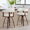 CHITA Swivel Counter Height Barstools Set of 2, FSC Certified Faux Leather Upholstered Bar Stools with Back and Armrest for Kitchen Island Home Bar, 27" Seat Height, White with Walnut Frame