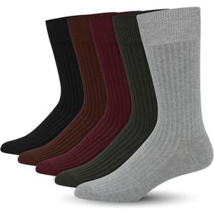 SERISIMPLE Men's Dress Socks - Bamboo Viscose Thin Ribbed Knit, Silky & Soft, Lightweight Business Crew Socks 5 Pairs (Large)