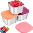 Stainless Steel Snack Containers for Kids,7.2oz Easy Open Leak Proof Reusable Snack Box Container with Lids,Small Lunch Containers for Meal Prep,School,Picnic and Travel-3Pack (Soft Warm)