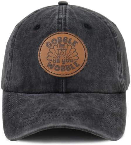 KKMKSHHG Gobble Till You Wobble Baseball Cap for Men Women, Adjustable Leather Patch Cotton Thanksgiving Turkey Hat