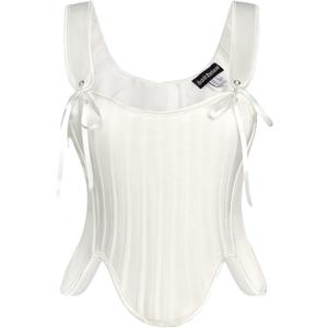 Scarlet Darkness Corset Tops for Women Renaissance Overbust Bustier Bodice with Zipper (14, White)
