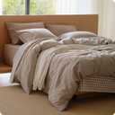 Bedsure Striped Duvet Cover Queen, 100% Washed Cotton Duvet Cover LinenLike, PureWoven with Reversible YarnDyed Design & DoubleStitch Craft, 3-Piece with Zipper, Stripes Light Brown, 90"x90"