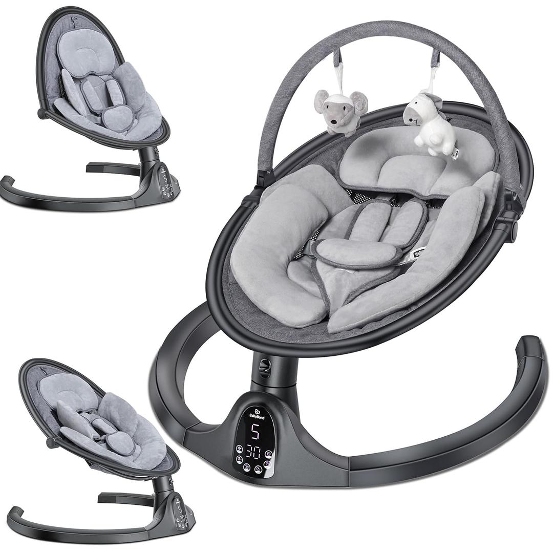 BabyBond Baby Swings for Infants to Toddler | Bluetooth Baby Swing with 3 Seat Positions | 5 Natural Sway Motion | Bluetooth Music | 5-Point Harness | Includes Remote Control (Black)