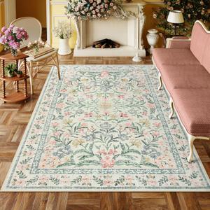 Lahome Boho Beige Rugs for Living Room 6x9, Washable Kids Rugs for Bedroom Girls, Farmhouse Soft Baby Carpet for Nursery, Non-Slip Carpet for Dining Room Playroom, Beige
