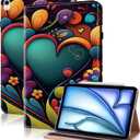 Case for iPad Air 13 inch M4 2026/M3 2025/M2 2024 with Pencil Holder & Card Slots & Auto Sleep, Embossed PU Leather Stand Magnetic Shockproof Cover Case for iPad Air 13 - Watercolor