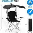 YSSOA Canopy Lounge Chair with Sunshade for Camping, Hiking, Travel, and Other Outdoor Events, with Cup Holder, 21.6" x 21.6" x 36", Black