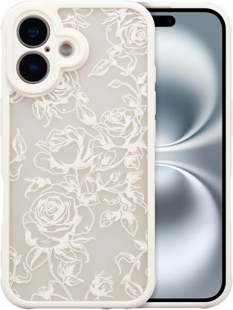 XIZYO for iPhone 17 Case, Floral Flower Cute Aesthetic Case for Women Girls Rose Pattern Slim TPU Bumper Shockproof Protective Cover for iPhone 17 6.3 Inch, Branch Rose/White