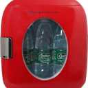 Frigidaire Retro Mini Personal Fridge Cooler, Holds 9L or 12 Cans, Portable for Car, Office, Bedroom, Dorm Room, or Cabin, Features Plugs for Home Outlet & 12V Car Charger - 10"D x 7"W x 10.5"H, Red