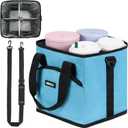 Reusable Drink Carrier with Handle Insulated, Collapsible 4-Cup Beverage Bag with No-Spill Base, Adjustable Dividers & Shoulder Strap, Portable Caddy for Delivery, Car and Travel,Blue