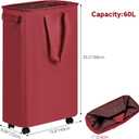 efluky Slim Laundry Hamper with Wheels, Rolling Laundry Basket for Clothes, Small Laundry Basket for Bedroom, Dorm and Laundry Room, 60L (12.7 Gallons) Burgundy Red