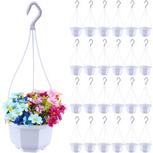 Roshtia 24 Pcs Hanging Plastic Planter Pot with Hook Flower Pots Baskets Hanging Nursery Planter Holder for Outdoor Indoor Plant Garden(Ceramic White,6 Inch)