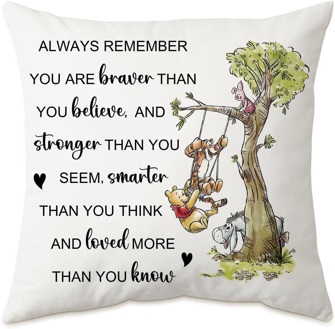 You're Braver Than You Believe Pillow Cover - Throw Pillow Cover Case Square Couch Pillow Cover Inspirational Sofa Bedroom Throw Pillow Gift for Daughter Son Kids Christmas 18''x18''
