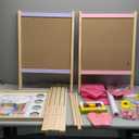 Kids Easel Including 100+ Accessories, Dual-Sided Wooden Easel for Kids Girls Age 3-12 with Magnetic Chalk & Painting Board, Free Height Adjustable Art Easel Supplies for Toddlers (Pink)