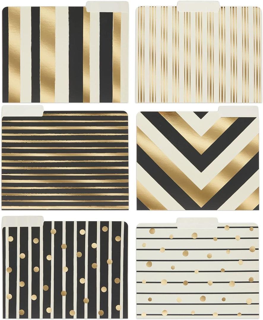 Paper Junkie Geometric File Folders with Cut Tabs for Gold Office Supplies and Office Desk Accessories (11.5 x 9.5 in Decorative File Folders, 12 Pack)