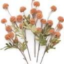 Floroom 5pcs Faux Silk Pompon Mum Artificial Flowers, Bulk Fake Mini Chrysanthemums with Stems for DIY Bouquet Centerpieces Wedding Fillers Terracotta Arrangements Shower Decorations, Burnt Orange