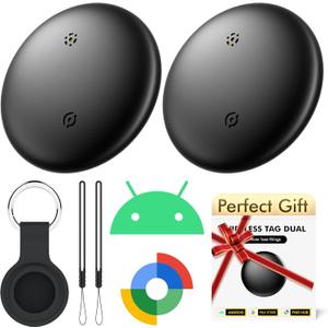 Air Tracker Tags-2 Pack for Android with Case- Bluetooth Tracker Item Finder for Key, Wallet, Luggage - Works with Google Find Hub, IP66 Waterproof, Smart Tag for Android & Samsung Phones(Black)
