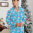 RAISEVERN Couples Christmas Matching Pajamas 2 Piece Women Men Xmas Pjs Soft Pajama Set Long Sleeve Loungewear Warm Sleepwear (Blue)
