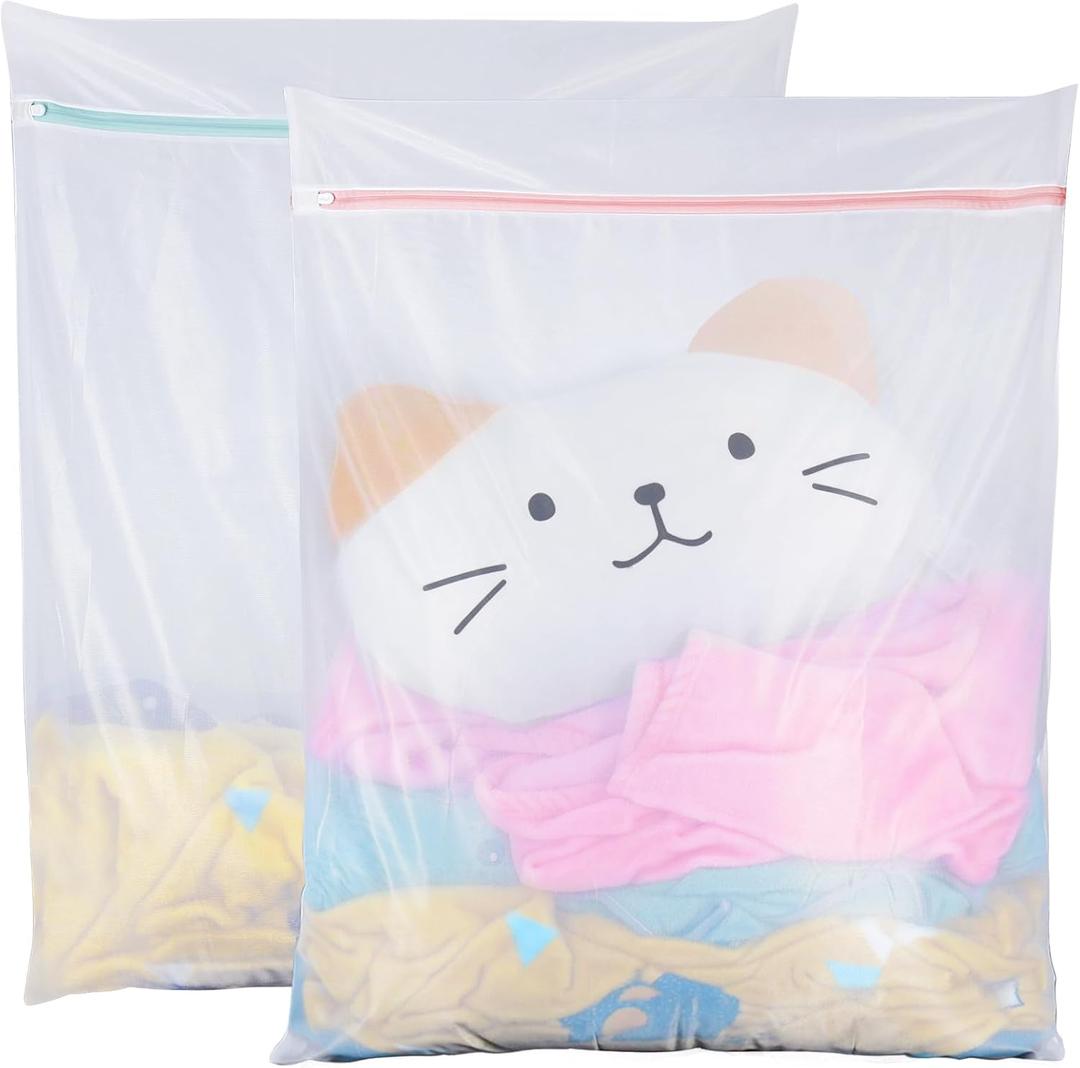 Large Mesh Laundry Bags, 2 Pack 35 in x 27 in Washable Fine Net Washing Machine Bags for Delicates, Blankets, Comforters, Bedding, Clothing, Toys, Pet Items (White)