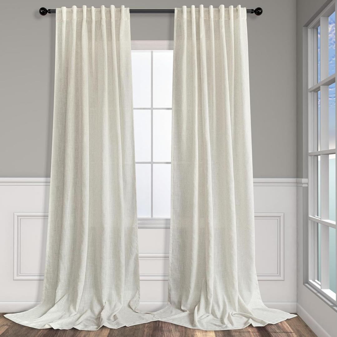 Natural Linen Curtains 108 Inches Long for Living Room 2 Panels Set Loop Pocket Back Tab Draperies Neutral Earth Tone Soft Cotton Textured Semi Sheer Linen Curtains for Large Window Vertical 9 FT Tall