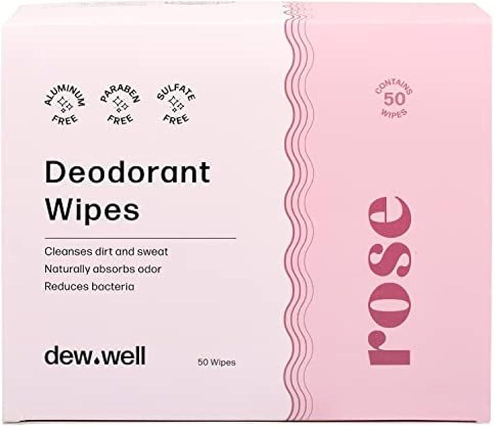 Dew Well - Deodorant Wipes - A Fresh Start When You’re On the Go - Aluminum, Paraben, and Sulfate Free - Rose Scent - 50 Individually Wrapped Wipes