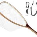 Kylebooker Fly Fishing Landing Net Wooden Frame Trout Fishing Net Soft Rubber Mesh for Catch and Release