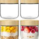 4 Pack 10oz Glass Jars with Bamboo Lids, Overnight Oats Containers with Airtight Lids, Storage Containers Wide Mouth Mason jars for Salad,Yogurt, Sugar, Snacks, Spices